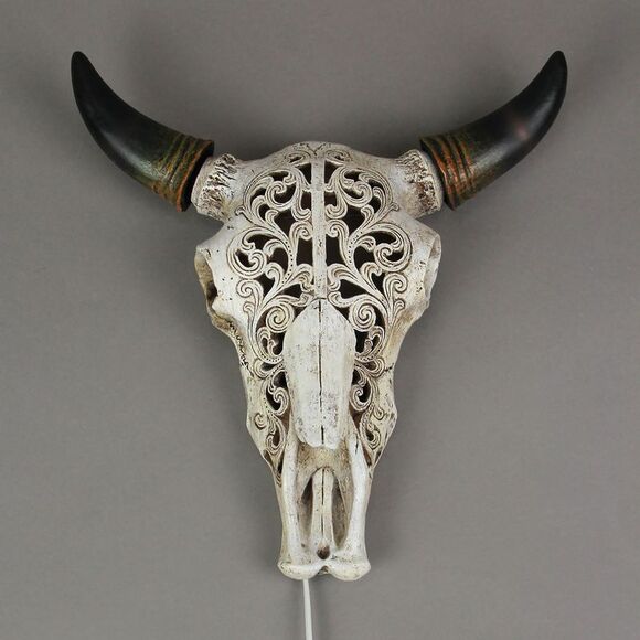 Western Steer Skull Wall Or Table Accent Lamp w/ Removable Metal Stand LED Bulb - Picture 5 of 9